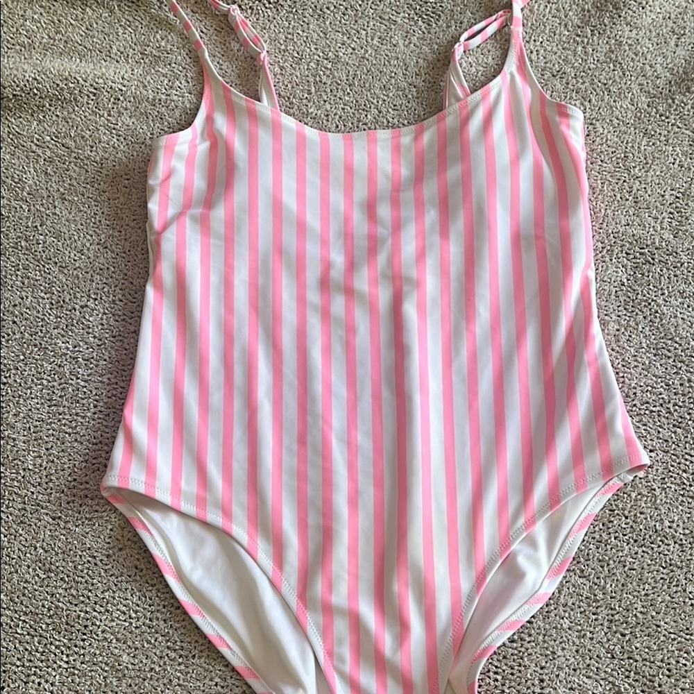 Old Navy Pink and White Striped One Piece Swimsuit